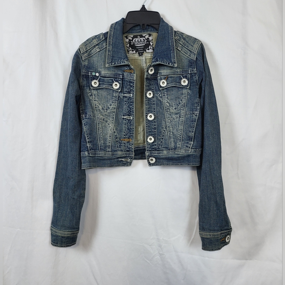 O Mond' Fashionable Society Couture Womens Cropped Retro Blue Denim Jacket Small